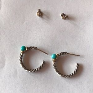 David Y silver & gold 1/2” vintage hoops turquoise